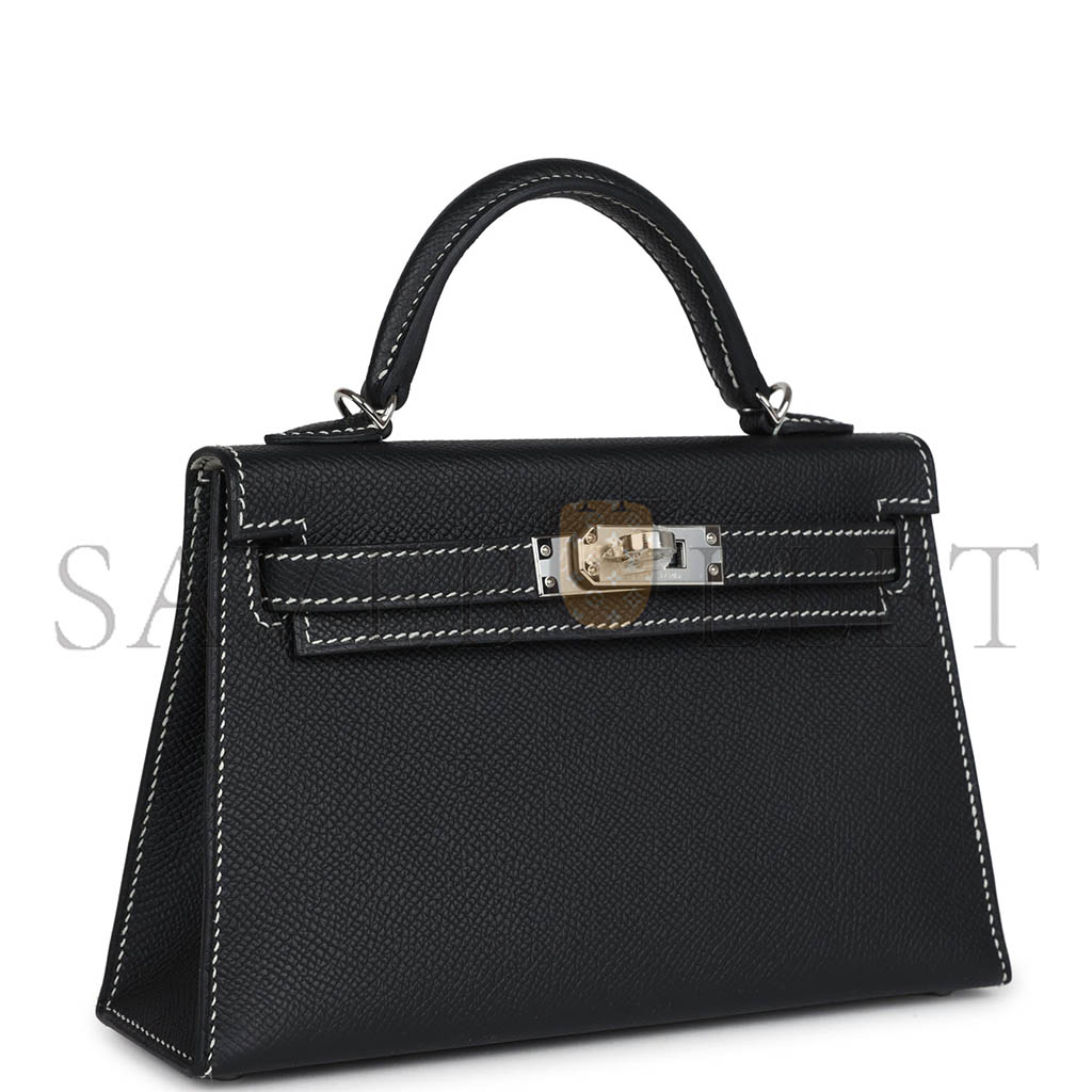 HERMÈS MASTER MINI KELLY II BLACK VERSO EPSOM PALLADIUM HARDWARE (19*12*5.5cm)